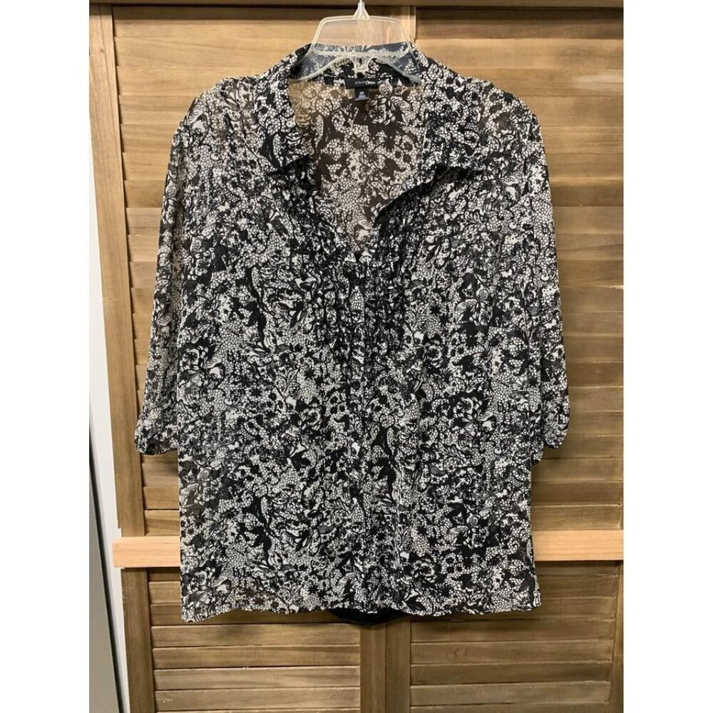 East 5th Blouse Business Casual Sheer Granny Boho Black Plus Size 2X Women